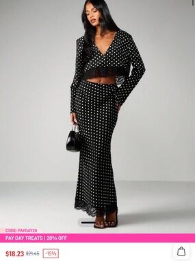 Black Polka Dot Lace-Trim Maxi Skirt